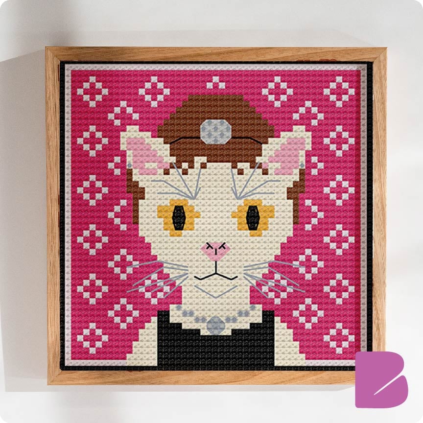 Pawdrey Hepburn — Cat Portrait Cross-Stitch Pattern